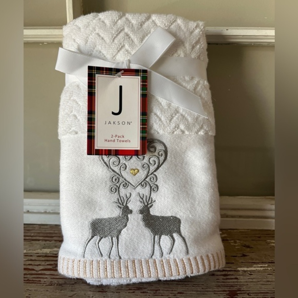 NEW! JAKSON Set of 2 Embroidered Winter Hand Towels
